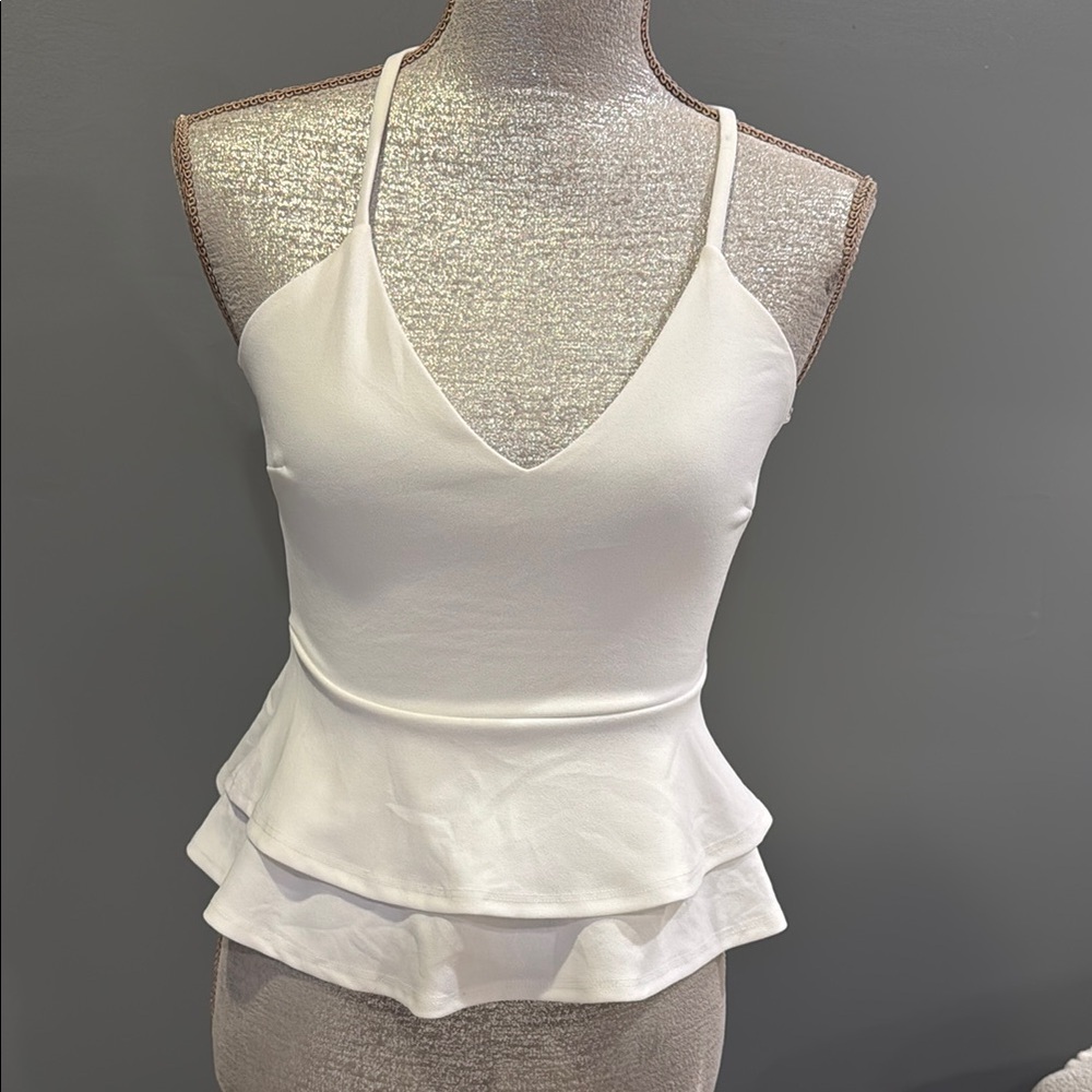 White Sleeveless Peplum Top